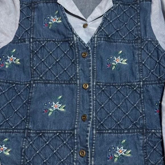 Alfred Dunner Light Blue Denim Vest with Embroidery - Picture 3 of 4